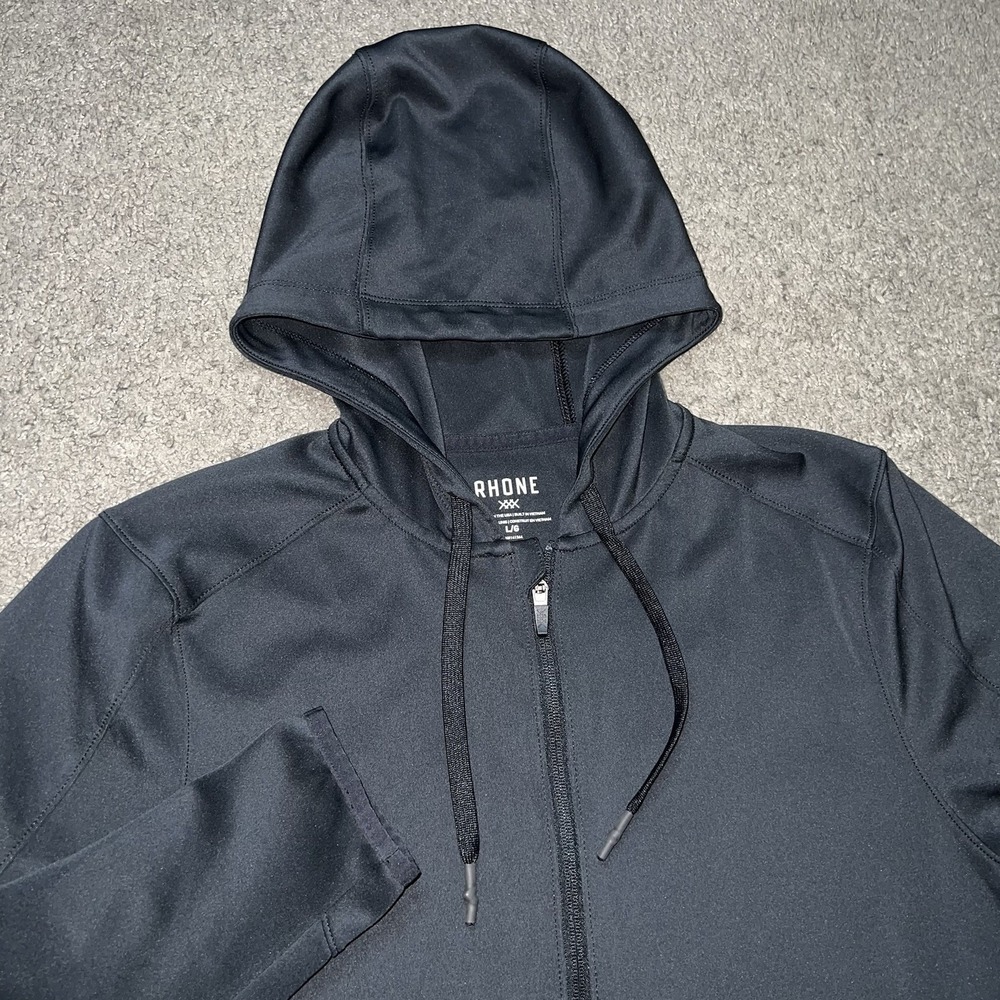 Rhone Hoodie Warm Up Tech Full Zip Stretch Sweatshirt Mens Large Black